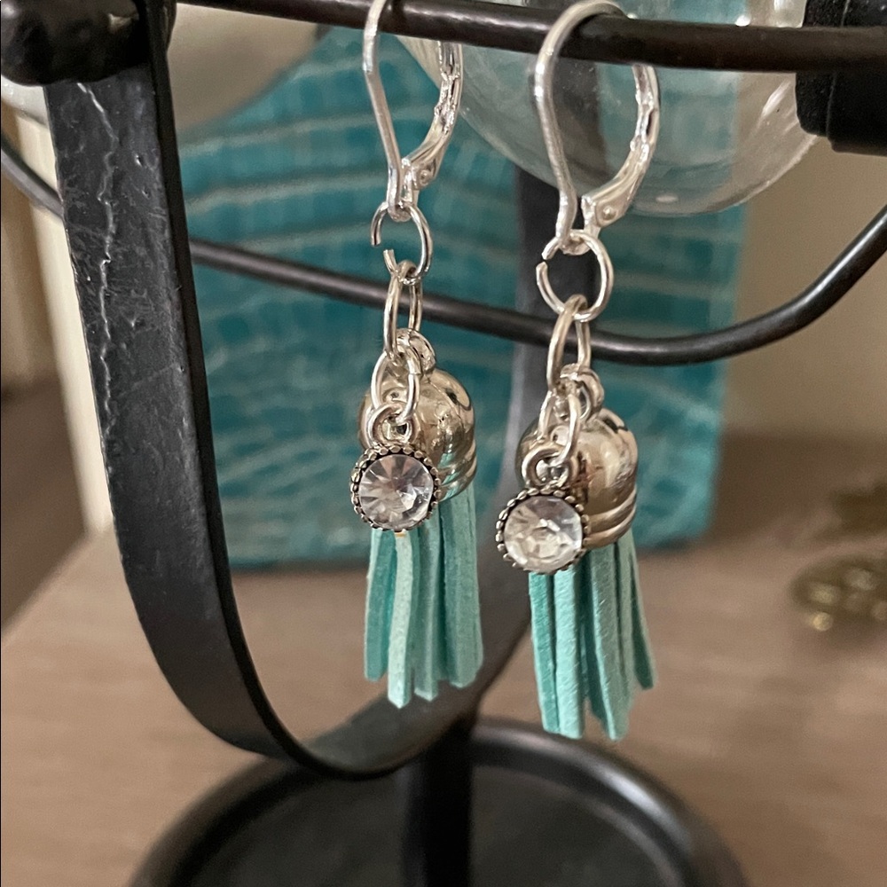 Artisan Silver and Aqua Tassel Earrings